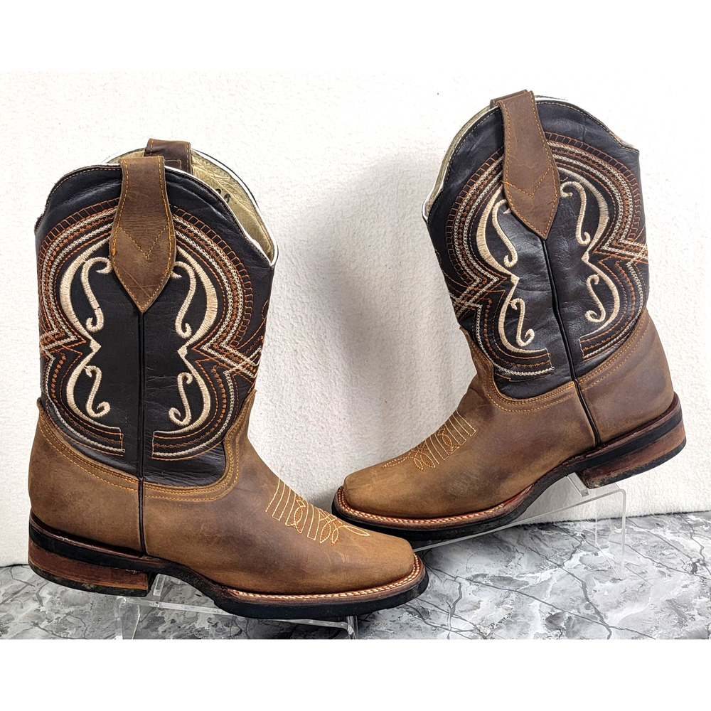 Madison Brown Leather Cowboy Boots Square Toe Mens Size 8